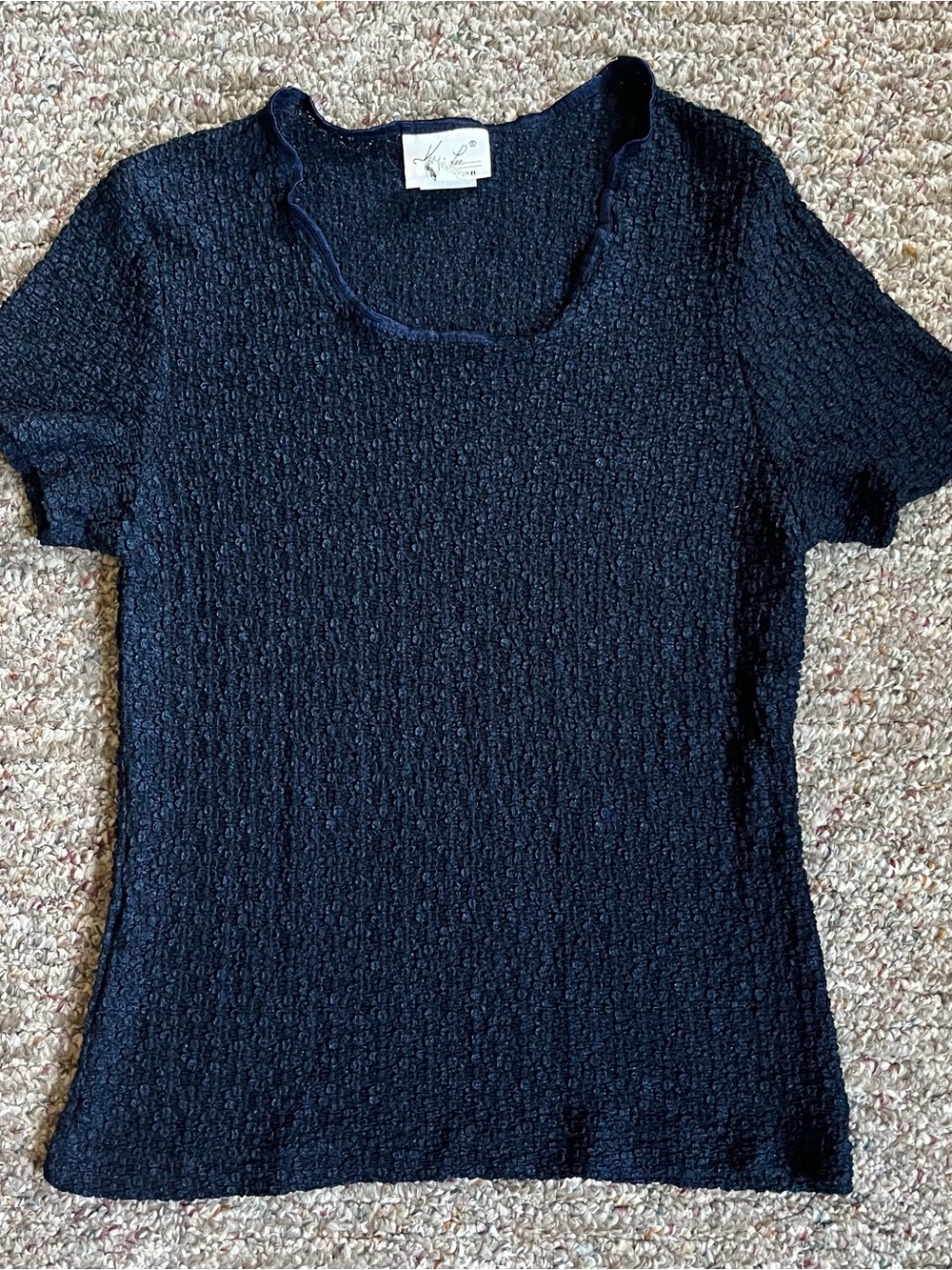 Kathie Lee Collection Black Short-Sleeve Textured Knit Top